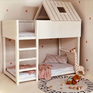 Bunk bed for kids, Montessori house bed, solid handmade bed for toddlers, children's bed, wooden house bed,