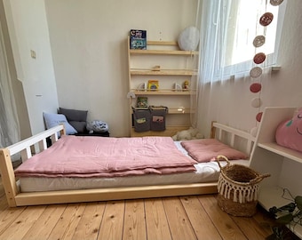 Montessori children's bed, lit cabane, letto per bambini, floor bed.Barneseng.children's bed, highest wood quality, wood without finger joints
