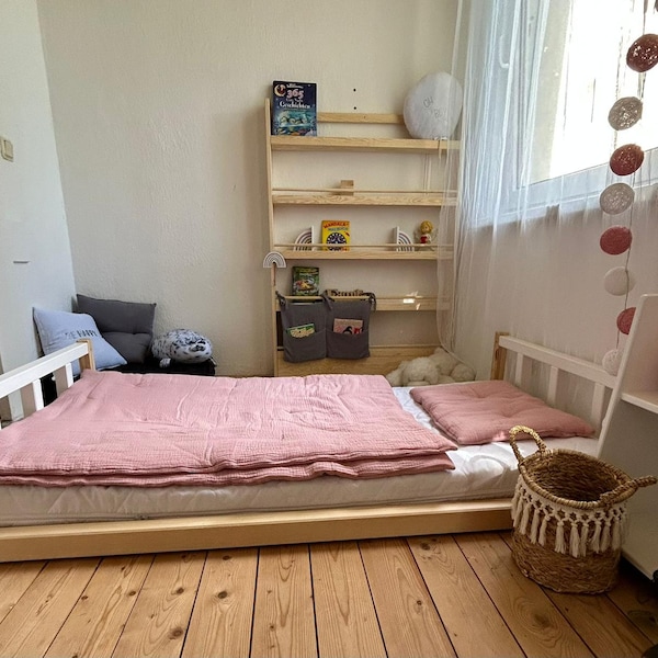 Lit pour enfants Montessori, cabane éclairée, letto per bambini, lit au sol.Barneseng.lit pour enfants, qualité de bois la plus élevée, bois sans articulations des doigts