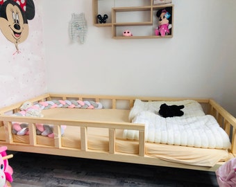 Kinderbett mit Lattenrost . DIE BEINE 15 CM - Montessori Bett, Lit cabane, Bodenbett,Kinderbett mit Sicherheitsgeländern, Lit montessori