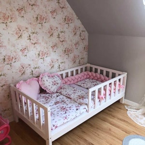 Lit pour enfants Montessori, cabane éclairée, letto per bambini, lit au sol.Barneseng.lit pour enfants, qualité de bois la plus élevée, bois sans articulations des doigts image 1