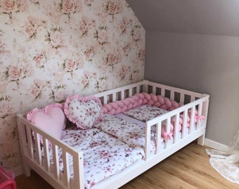 Montessori Kinderbett,Lit cabane,letto per bambini,Bodenbett.Barneseng.children's bed, Höchste Holzqualität,Holz ohne Keilzinken