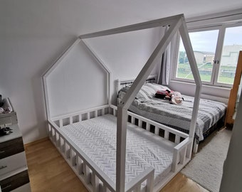 Hausbett, Kinderbett, Kinderbett Holz, Bett, Kinderzimmer, Kinderbett Kiefernholz, Kinderbett mit Rausfallschutz