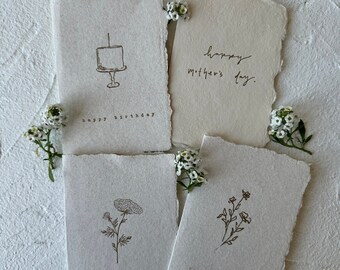 deckle edge - handmade paper cards - happy Mother's Day - happy birthday - floral print - letterpressed cards