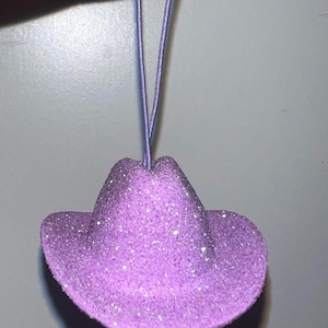 Purple glitter cowboy hat Christmas ornament