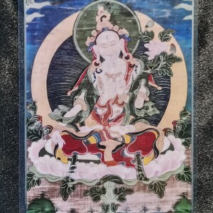Handgemachte tragbare weiße Tara Thangka Karte, kleine tibetische buddhistische Kunst, Tantrismus Symbol, Bodhisattva Malerei, Himalaya Kunst