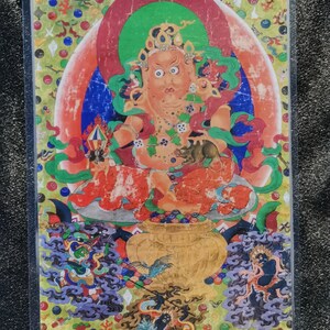 Handgemachte tragbare gelbe Jambhala Thangka Karte, kleine tibetische buddhistische Kunst, Tantrismus Symbol, Bodhisattva Malerei, Himalaya Kunst