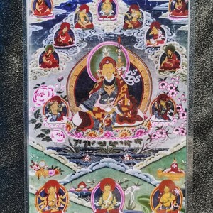 Handgemachte tragbare Padmasambhava Thangka Karte, kleine tibetische buddhistische Kunst, Tantrismus Symbol, Bodhisattva Malerei, Himalaya Kunst