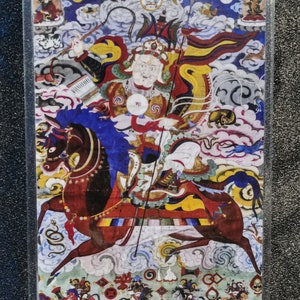 Tarjeta Gesar King Thangka portátil hecha a mano, pequeñas artes budistas tibetanas, símbolo de tantrismo, pintura bodhisattva, arte del Himalaya