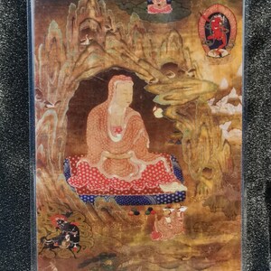Handgemachte tragbare Lalong Beigie Dorje Meditation in der Höhle Thangka Karte, kleine tibetische buddhistische Kunst, Symbol des Tantrismus, Himalaya Kunst