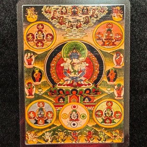 Handgemachte tragbare AAA Thangka Karte, kleine tibetische buddhistische Kunst, Symbol für Tantrismus, Himalaya Kunst