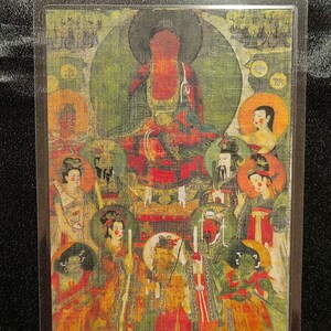 Handgemachte tragbare Tangut-Western Xia Tantraismus Amitayus Thangka Karte, kleine tibetisch-buddhistische Kunst, Tantrismus-Symbol, Himalaya-Kunst