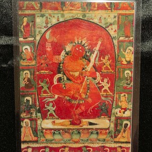 Handgemachte tragbare Tangut westlicher Xia Tantraismus Vajravārāhī Thangka Karte, kleine tibetisch-buddhistische Kunst, Tantrismus-Symbol, Himalaya-Kunst