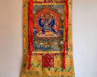 Vajrakiaya hecho a mano premium, arte tibetano Thangka, pintura con brocado de seda, tapiz budista tibetano colgante de pared