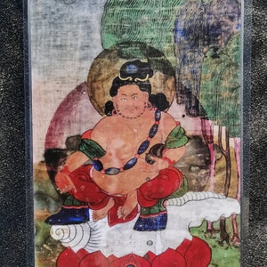 Handgemachte tragbare gelbe Jambhala Thangka Karte, kleine tibetische buddhistische Kunst, Tantrismus Symbol, Bodhisattva Malerei, Himalaya Kunst