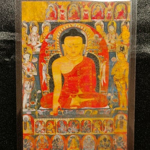Handgemachte tragbare Tangut westliche Xia Tantraismus Sakyamuni Buddha Thangka Karte, kleine tibetisch-buddhistische Kunst, Tantrismus-Symbol, Himalaya-Kunst