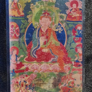 Handgemachte tragbare Padmasambhava Thangka Karte, kleine tibetische buddhistische Kunst, Tantrismus Symbol, Bodhisattva Malerei, Himalaya Kunst