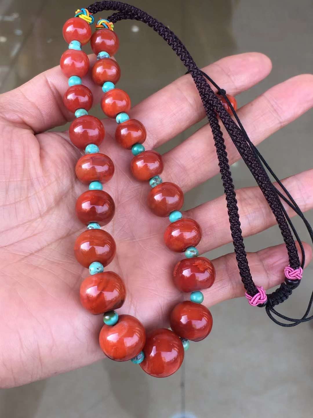 Handgemaakte originele Tibetaanse, 10-14.7mm, 50.1g rode agaat ketting, Tibetaanse Chung, uiterste pure agaat, koninklijke sieraden, 108-37