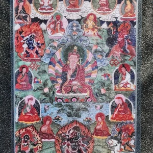 Handgemachte tragbare Padmasambhava Thangka Karte, kleine tibetische buddhistische Kunst, Tantrismus Symbol, Bodhisattva Malerei, Himalaya Kunst
