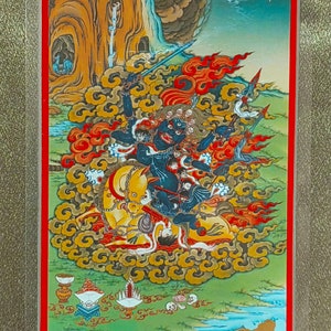Handgemachte tragbare Palden Lhamo Thangka Karte, tibetische buddhistische Malerei, Tantrismus Symbol, Bodhisattva Malerei, Himalaya Kunst, W11PTC08