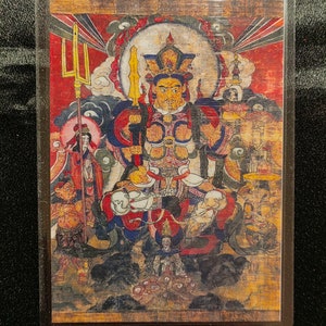 Handgemachte tragbare Tangut Western Xia Tantraismus Vaiśravaṇa Thangka Karte, kleine tibetisch-buddhistische Kunst, Tantrismus-Symbol, Himalaya-Kunst
