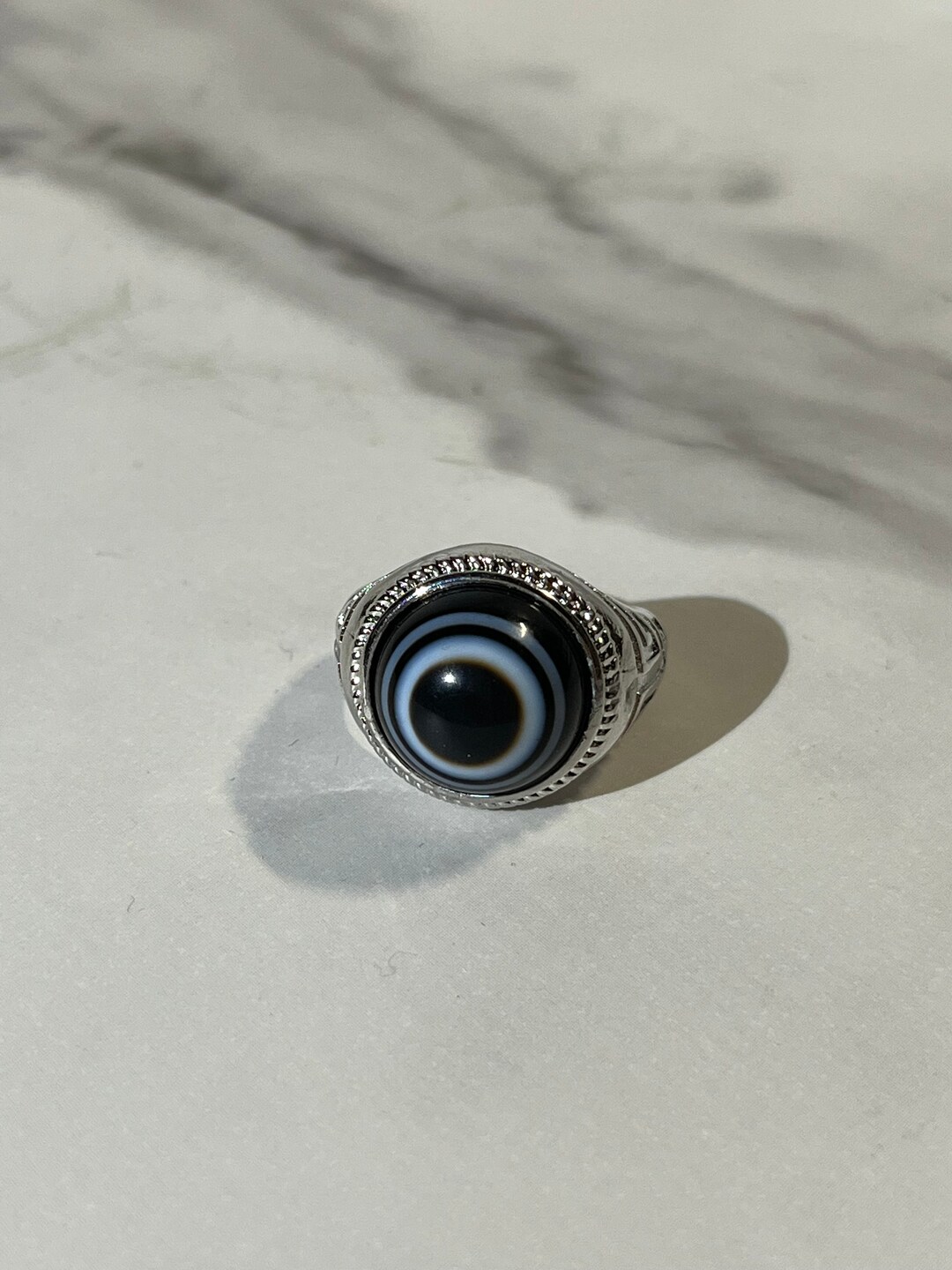 Tabular Rings Handmade Tibetan Tabular Goat-eye Chung Dzi Bead Ring, Himalayan Art ...