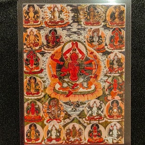 Handgemachte tragbare AAA Thangka Karte, kleine tibetische buddhistische Kunst, Symbol für Tantrismus, Himalaya Kunst
