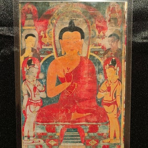 Handgemachte tragbare Tangut westliche Xia Tantraismus Sakyamuni Buddha Thangka Karte, kleine tibetisch-buddhistische Kunst, Tantrismus-Symbol, Himalaya-Kunst