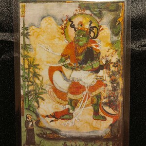 Handgemachte tragbare Tangut westliche Xia Tantraismus Dharmapala Thangka Karte, kleine tibetisch-buddhistische Kunst, Tantrismus-Symbol, Himalaya Kunst