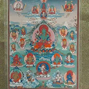 Handgemachte tragbare grüne Tara Thangka Karte, Winzige tibetisch-buddhistische Gemälde, Tantrismus Symbol, Himalaya-Kunst, W11PTC14
