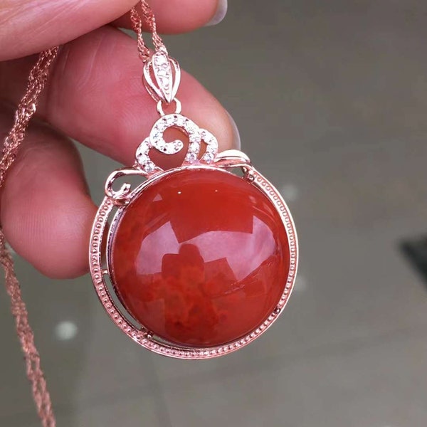 Handmade Original Tibetan,  20.4mm, 9.1g Red Agate Pendant With S925 Silver,Tibetan Chung, Utmost Pure Agate, Royal Jewelry,101-24