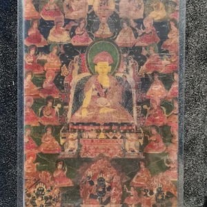 Handgemachter tragbarer Thangka Guru von Drukpa Kargyu Karte, kleine tibetische buddhistische Kunst, Tantrismus Symbol, Bodhisattva Malerei, Himalaya Kunst