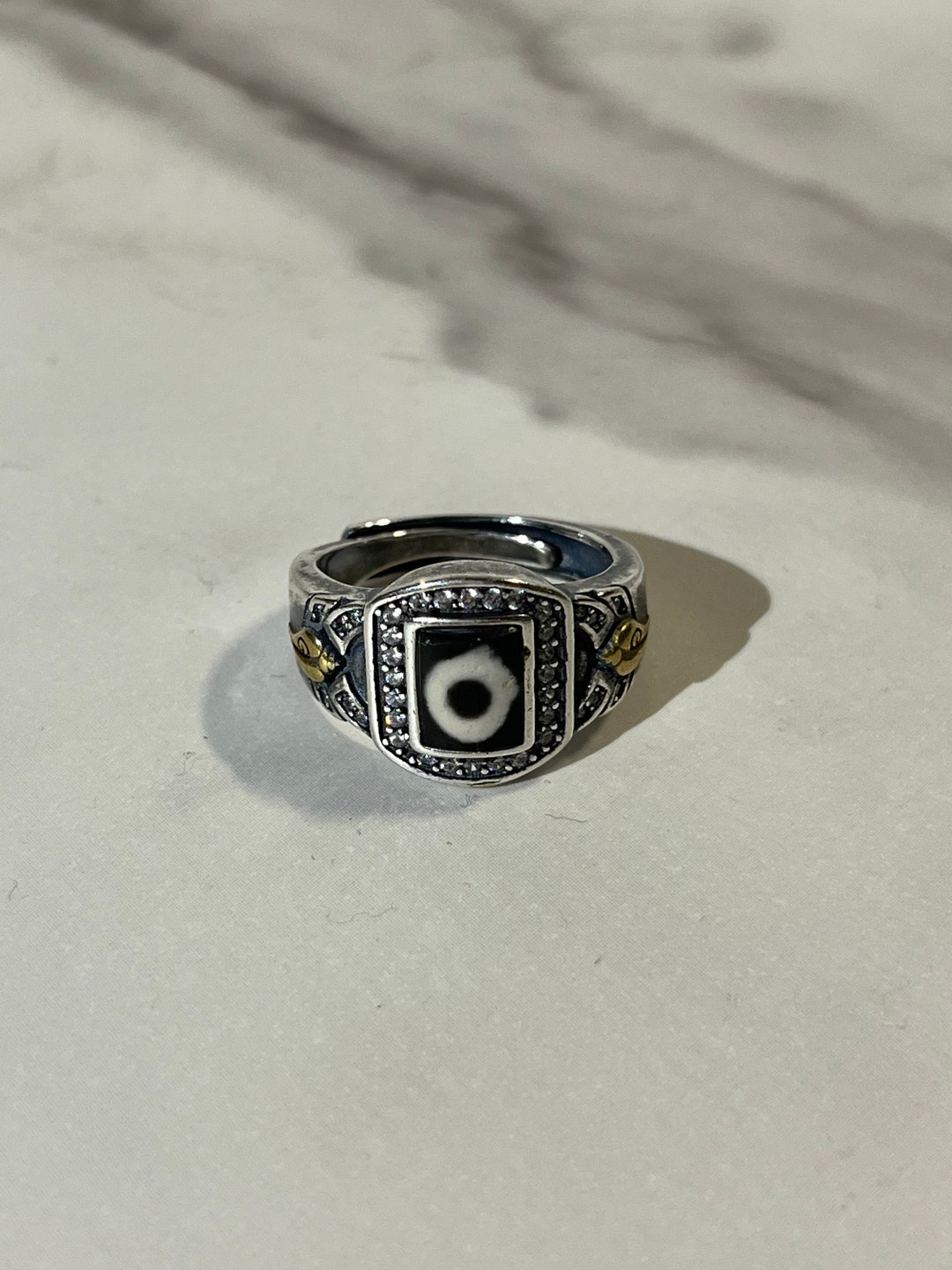 Tabular Rings Handmade Tibetan Tabular Goat-eye Chung Dzi Bead Ring, Himalayan Art ...