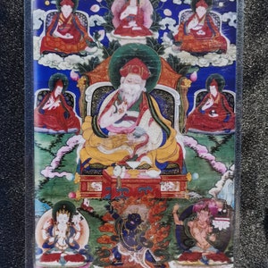 Handgemachte tragbare Guru der Nyingma Sekte Thangka Karte, kleine tibetische buddhistische Kunst, Tantrismus Symbol, Bodhisattva Malerei, Himalaya Kunst