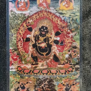 Handgemaakte draagbare zes armen Mahakala Thangka kaart, kleine Tibetaanse boeddhistische kunst, tantrisme symbool, bodhisattva schilderij, Himalaya kunst