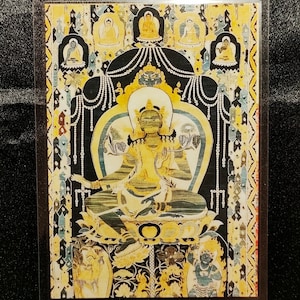 Handgemachte tragbare Tangut Western Xia Tantraismus Grüne Tara Thangka Karte, kleine tibetisch-buddhistische Kunst, Tantrismus-Symbol, Himalaya-Kunst