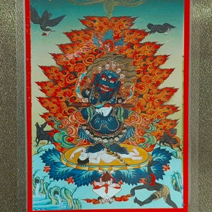 Cartão Mahakala Thangka portátil feito à mão, pequenas pinturas budistas tibetanas, símbolo do tantrismo, pintura de bodhisattva, arte do Himalaia, W11PTC07