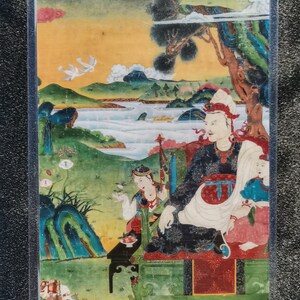 Handgemachte tragbare Ganpu Thangka Songtsen Karte, kleine tibetische buddhistische Kunst, Tantrismus Symbol, Bodhisattva Malerei, Himalaya Kunst