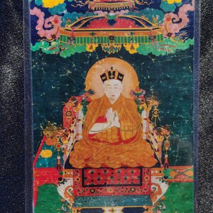 Handgemachte tragbare de-bzhin-gshegs-pa Thangka-Karte, kleine tibetische buddhistische Kunst, Symbol des Tantrismus, Bodhisattva Malerei, Himalaya Kunst