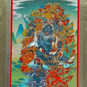Original handgefertigte tragbare Acalanātha Thangka Karte, tibetischer Buddhist, Tantrismus Symbol, Bodhisattva Thangka Malerei, Himalaya Kunst, W11PTC05