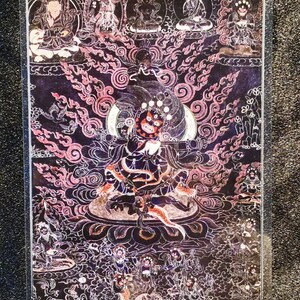 Handgemachte tragbare zweiarmige Mahakala Thangka Karte, kleine tibetische buddhistische Kunst, Tantrismus Symbol, Bodhisattva Malerei, Himalaya Kunst