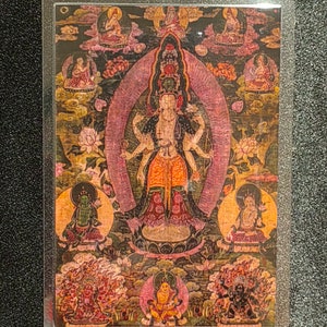 Handgemachte tragbare AAA Thangka Karte, kleine tibetische buddhistische Kunst, Symbol für Tantrismus, Himalaya Kunst