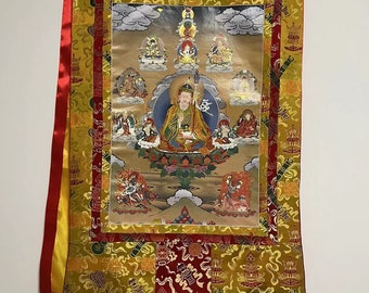 Handmade Padmasambhava Eight Forms, Tibetan Thangka Art, Painting with Silk Brocade,Tibetan Buddhist Tapestry Wall Hanging,Himalayan, TKKI25