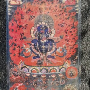 Handgemachte tragbare zweiarmige Mahakala Thangka Karte, kleine tibetische buddhistische Kunst, Tantrismus Symbol, Bodhisattva Malerei, Himalaya Kunst