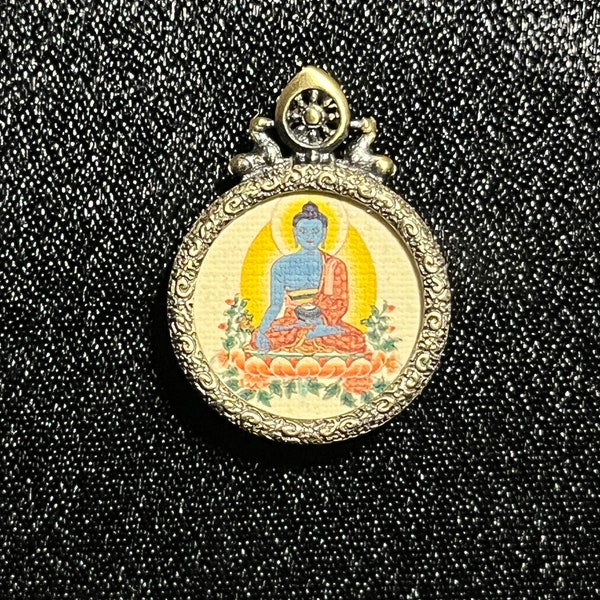 Original Handmade Medicine Buddha portable Thangka Pendant, Votive Plaque, Tantrism Symbol, Himalayan Art