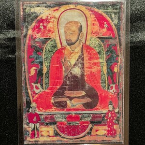 Handgemachte tragbare Tangut Western Xia Tantraismus Guru Rimpoche Thangka Karte, kleine tibetisch-buddhistische Kunst, Tantrismus-Symbol, Himalaya Kunst