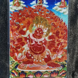 Handgemachte tragbare Hayagriva Thangka Karte, kleine tibetische buddhistische Kunst, Symbol des Tantrismus, Bodhisattva Malerei, Himalaya Kunst