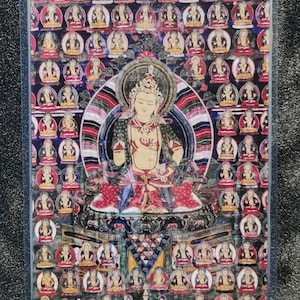 Handgemachte tragbare Vajrasattva Thangka Karte, kleine tibetische buddhistische Kunst, Tantrismus Symbol, Bodhisattva Malerei, Himalaya Kunst