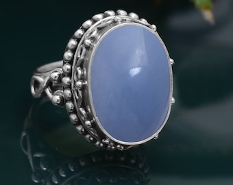 Angelite Sterling Silver Ring – Handmade Bohemian Filigree Jewelry