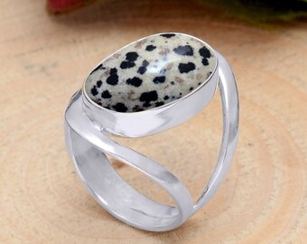 Dalmatian Jasper Sterling Silver Rings - Gift For Women's Birthday Anniversary Wife Mom Girlfriend Sister - Bohemian Handmade Gifts Jewelry